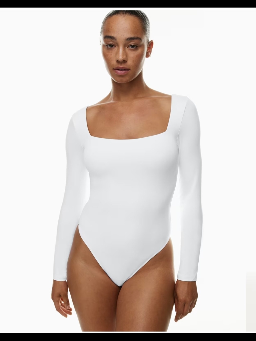 Aritzia Babaton White Contour Long Sleeve  Square-Neck Bodysuit